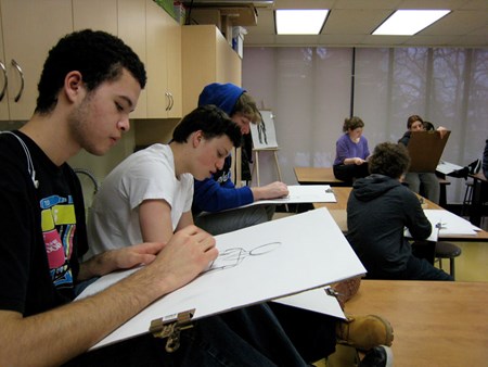 sketching in high school art class